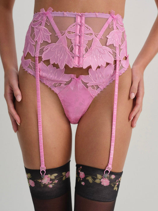 Maye Embroidered Garter Belt — Pink