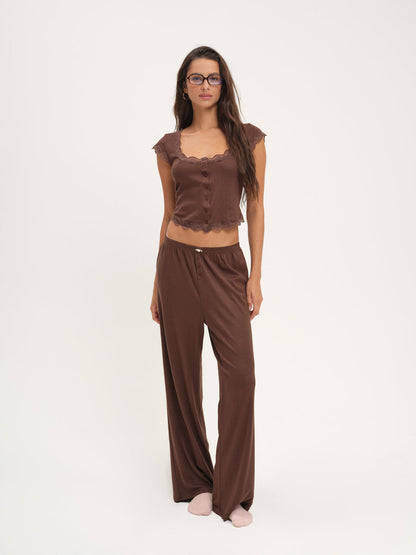 Elliana Wide Leg Pant — Chocolate