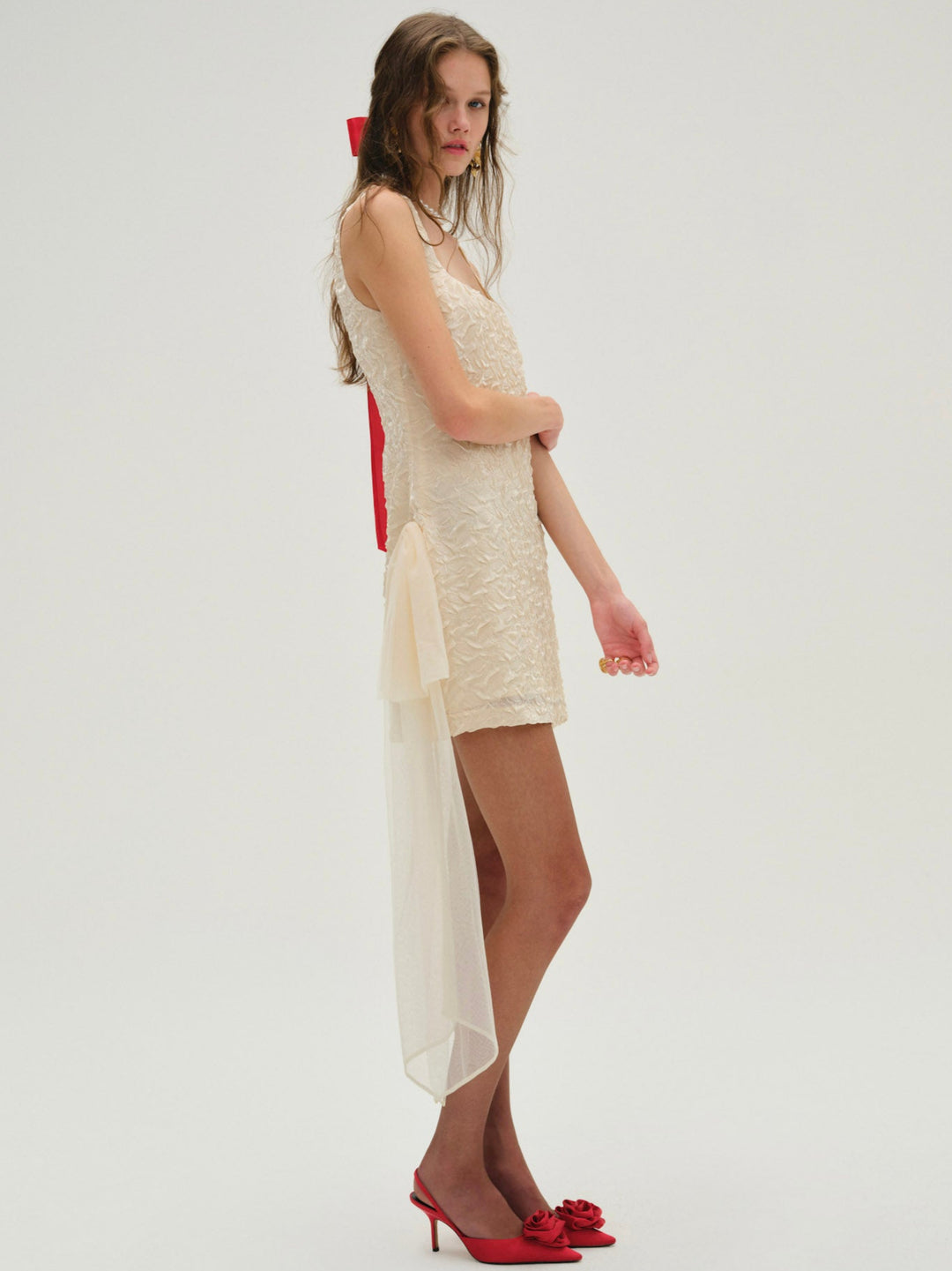 Frosted Organza Mini Dress — Cream