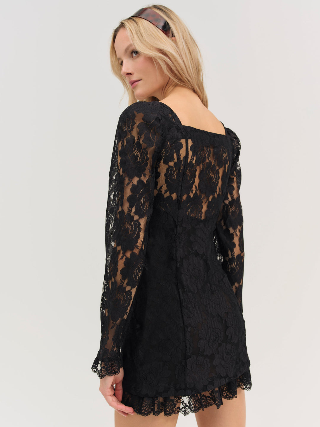 Claudia Rose Lace Long Sleeve Mini Dress — Black