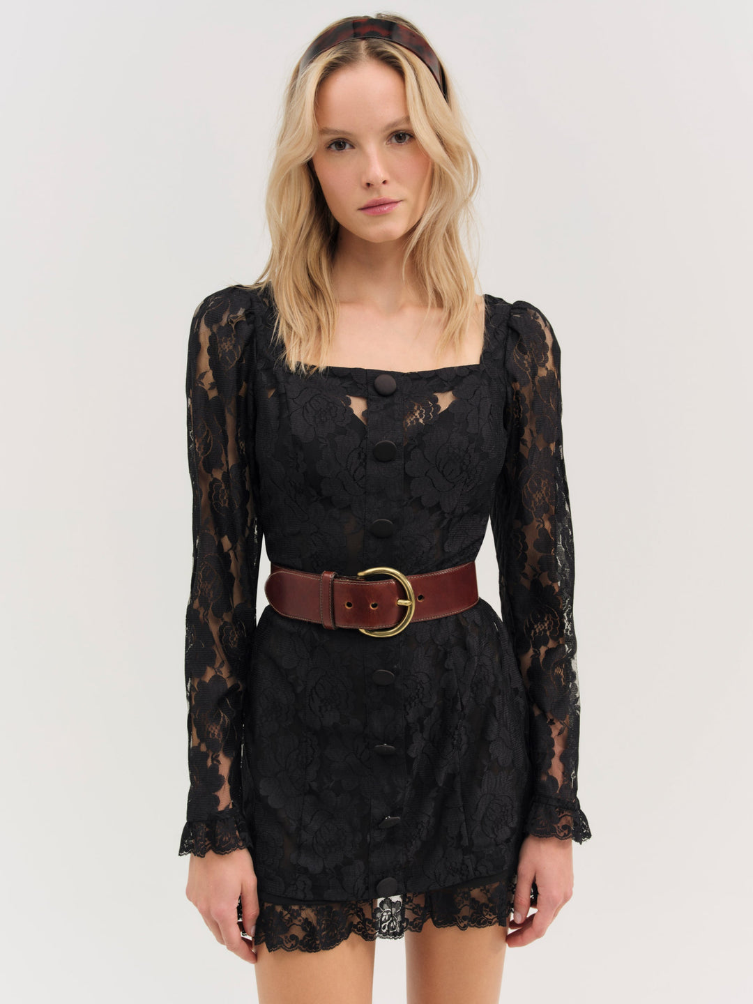 Claudia Rose Lace Long Sleeve Mini Dress — Black