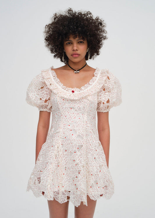 Aphrodite Embroidered Mini Dress — White