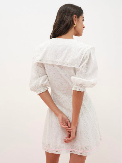 Mi Amore Embroidered Mini Dress — White