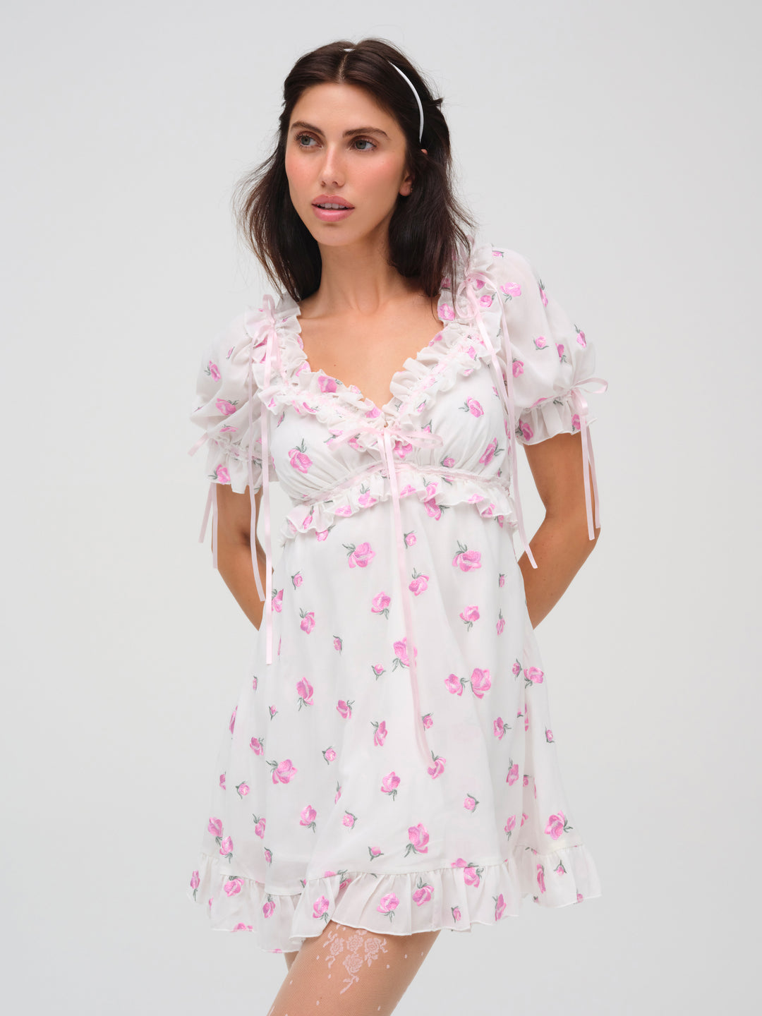 Fiona Floral Mini Dress — White