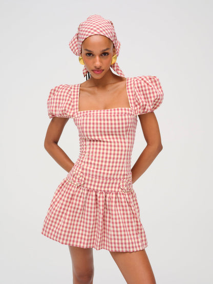 Georgia Gingham Short Sleeve Mini Dress — Mauve