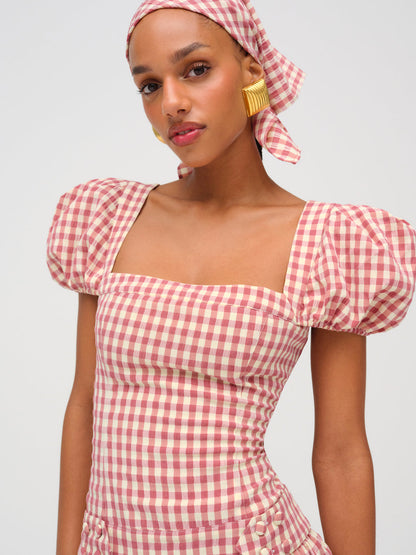 Georgia Gingham Short Sleeve Mini Dress — Mauve