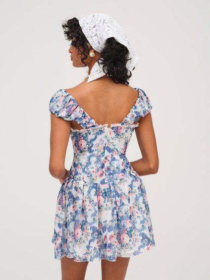 Audrey Floral Mini Dress — Blue