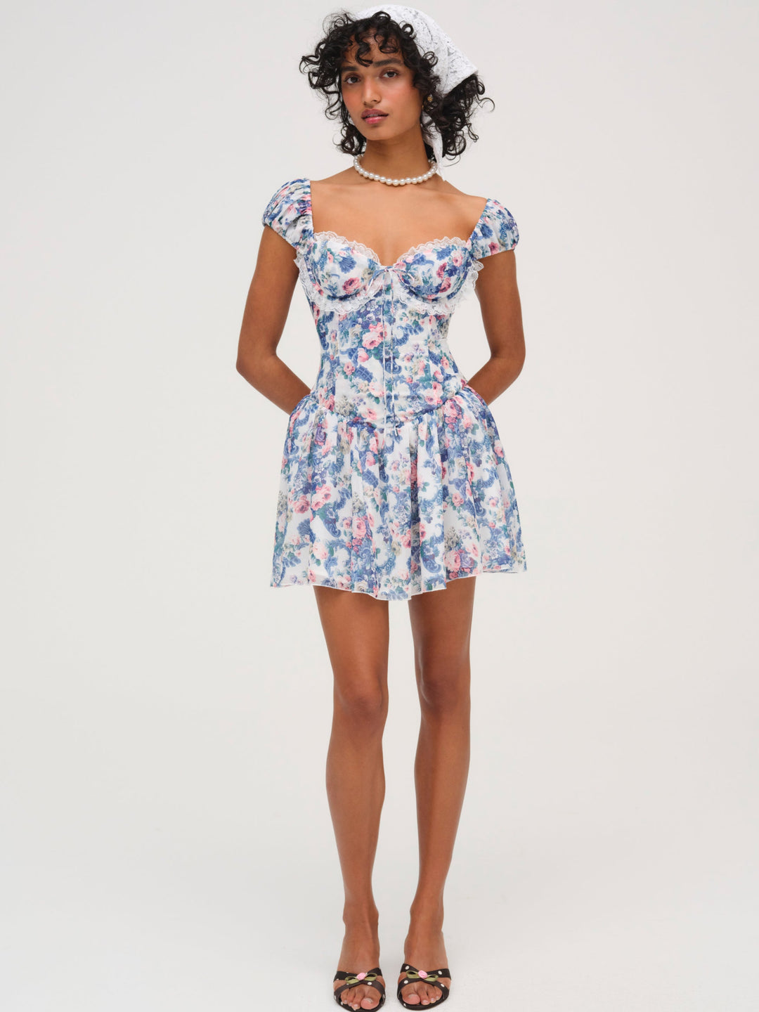 Audrey Floral Mini Dress — Blue
