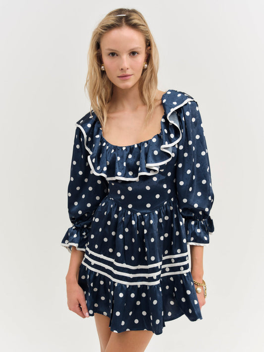 Seaside Dot Mini Dress — Navy
