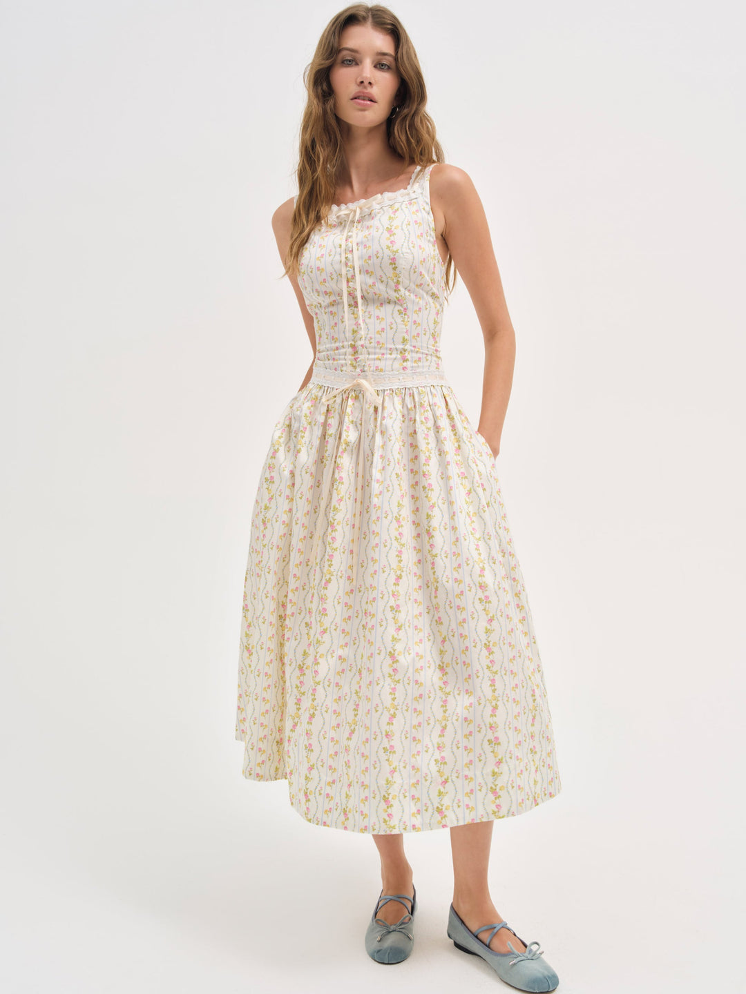 Brigitta Floral Midi Dress — Ivory