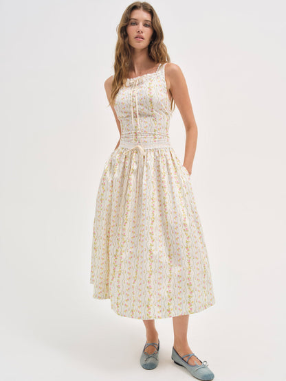 Brigitta Floral Midi Dress — Ivory