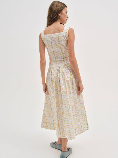 Brigitta Floral Midi Dress — Ivory