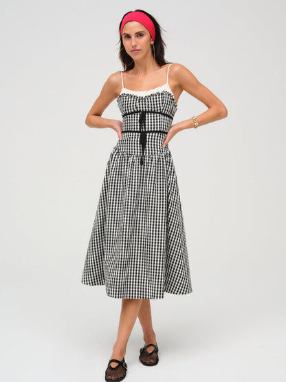 Georgia Gingham Midi Dress — Black