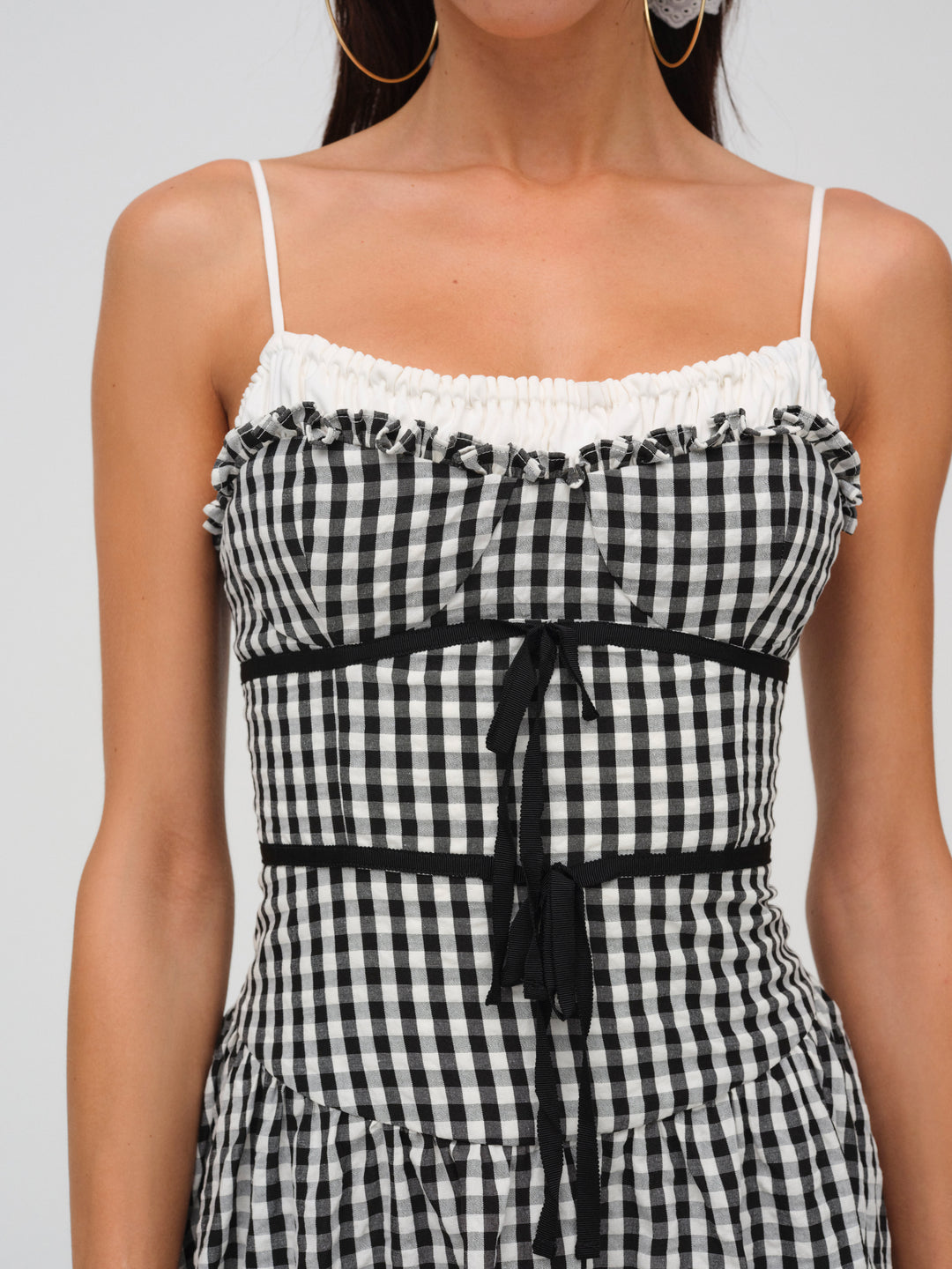 Georgia Gingham Midi Dress — Black