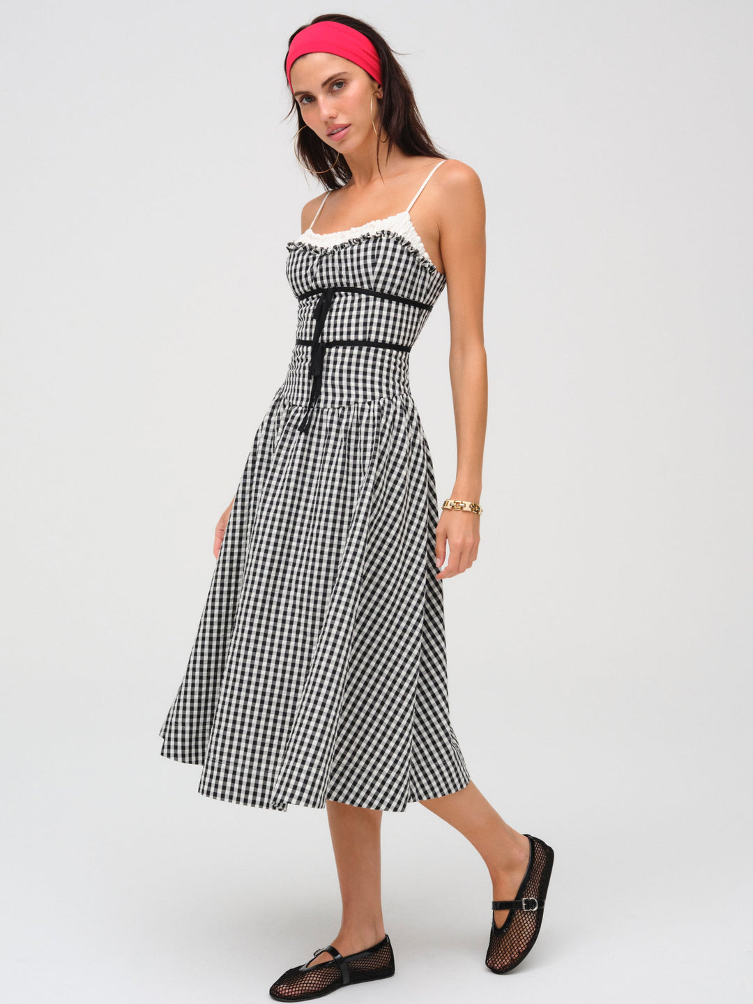 Georgia Gingham Midi Dress — Black