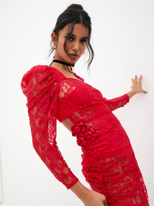 Kana Midi Dress — Red