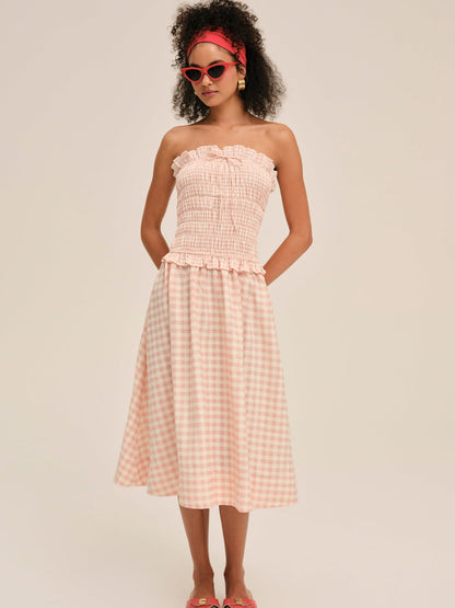 Petal Gingham Midi Dress — Peach
