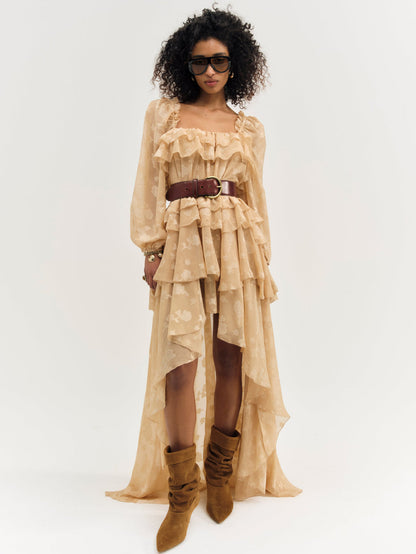 Colette Satin Burnout Maxi Dress — Taupe